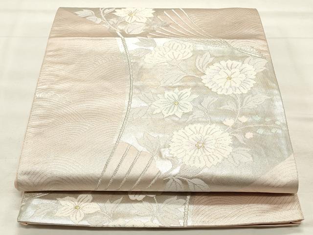 平和屋着物◎六通柄袋帯 扇面花文 金銀糸 正絹 逸品 CABF2074qe
