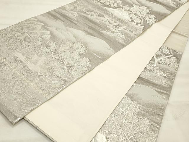平和屋着物◎六通柄袋帯 風景文 プラチナ箔 正絹 逸品 CABF2076qe
