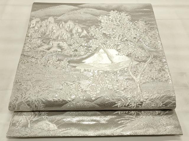 平和屋着物◎六通柄袋帯 風景文 プラチナ箔 正絹 逸品 CABF2076qe
