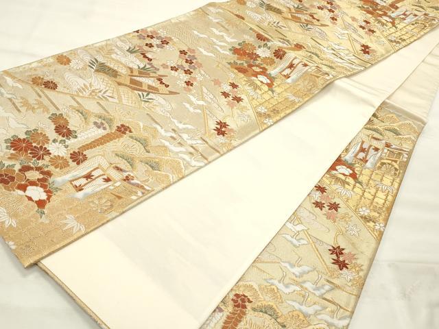 平和屋着物◎六通柄袋帯 唐織 風景花鳥文 金糸 正絹 逸品 CABF2080qe