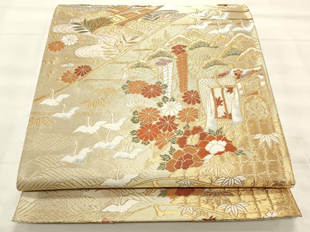 平和屋着物◎六通柄袋帯 唐織 風景花鳥文 金糸 正絹 逸品 CABF2080qe