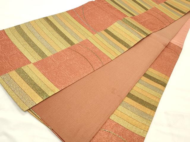 平和屋着物◎六通柄袋帯 美濃和紙箔 変わり市松文 金糸 正絹 逸品 CABF2088qe