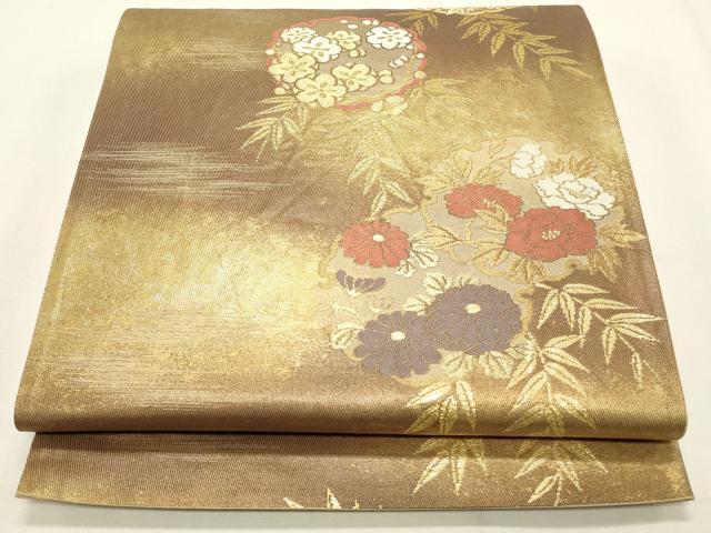 平和屋着物●全通柄袋帯　霞文　正絹　逸品　CABC4745dy 平和屋着物◎全通柄袋帯 霞雪輪花文 金糸 正絹 逸品 CABF2106qe