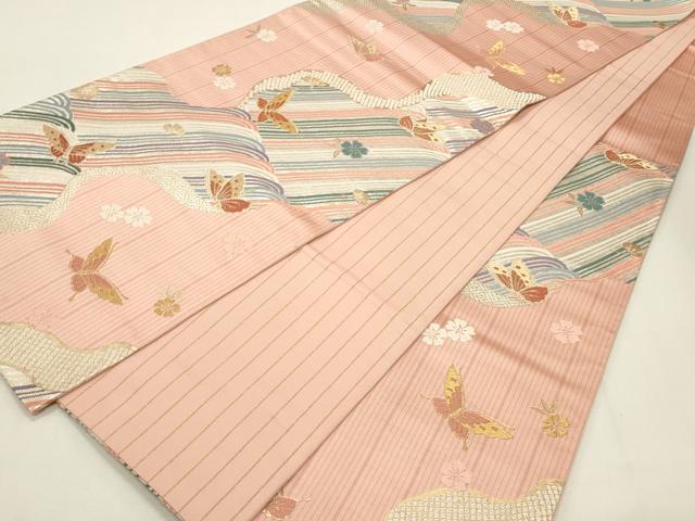 平和屋着物◎六通柄袋帯 唐織 花蝶文 金糸 正絹 逸品 CABF2112qe