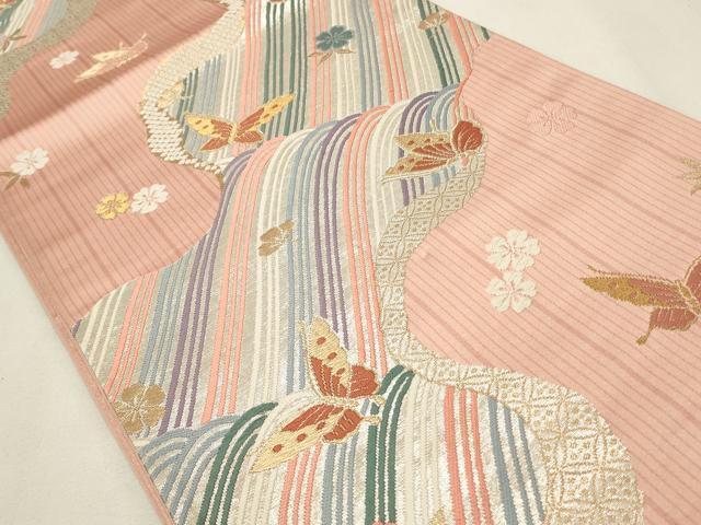 平和屋着物◎六通柄袋帯 唐織 花蝶文 金糸 正絹 逸品 CABF2112qe