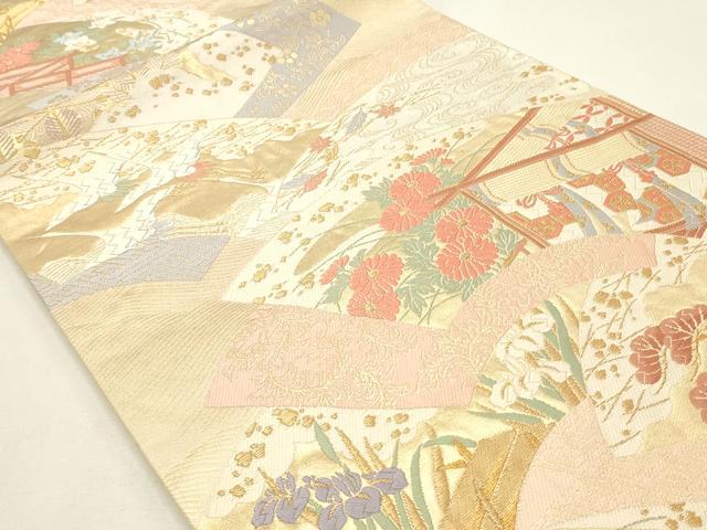 平和屋着物◎六通柄袋帯 唐織 地紙花鳥文 金糸 正絹 逸品 CABF2115qe