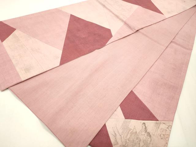 平和屋着物◎太鼓柄袋帯 手描き 紬地 切嵌風景文 正絹 逸品 CABF2125qe