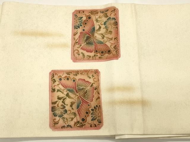 平和屋着物◎太鼓柄袋帯 螺鈿 花蝶文 金彩 正絹 逸品 未使用 CABF2128qe