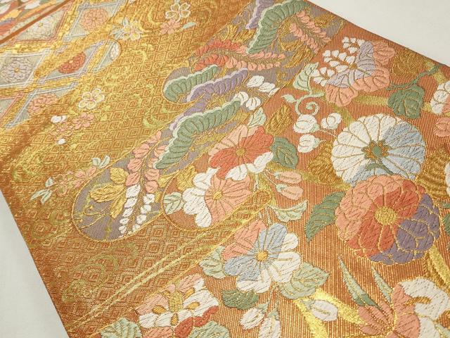 平和屋着物◎佐賀錦 六通柄袋帯 唐織 流水花文 金糸 正絹 逸品 CABF2157qe