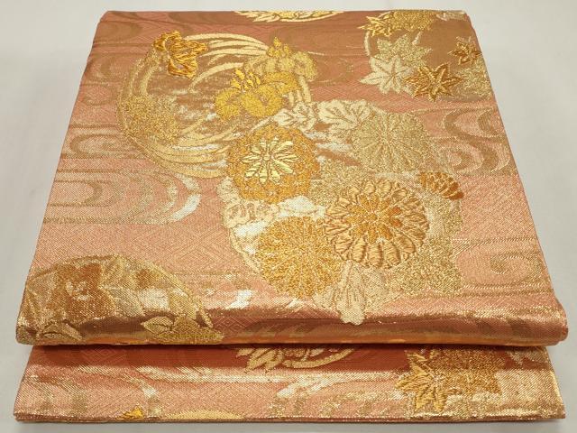 平和屋着物◎佐賀錦 六通柄袋帯 流水花文 金糸 正絹 逸品 CABF2164qe