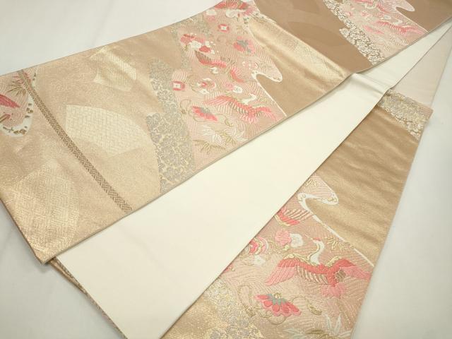 平和屋着物◎六通柄袋帯 唐織 宝尽くし飛鶴文 金糸 正絹 逸品 CABF2178qe