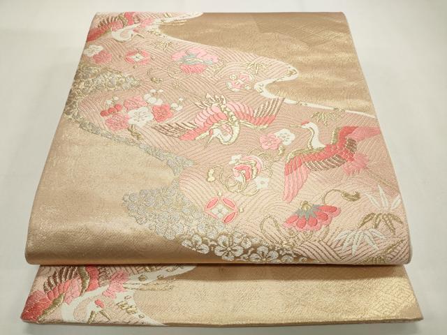 平和屋着物◎六通柄袋帯 唐織 宝尽くし飛鶴文 金糸 正絹 逸品 CABF2178qe