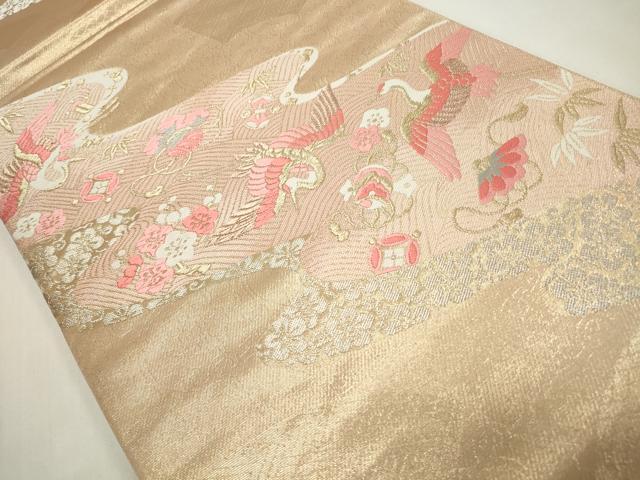 平和屋着物◎六通柄袋帯 唐織 宝尽くし飛鶴文 金糸 正絹 逸品 CABF2178qe