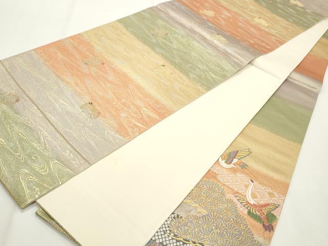 平和屋着物◎六通柄袋帯 唐織 飛鶴花文 金糸 正絹 逸品 CABF2187qe