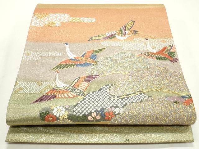 平和屋着物◎六通柄袋帯 唐織 飛鶴花文 金糸 正絹 逸品 CABF2187qe