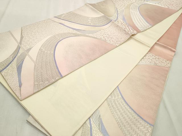 平和屋着物◎六通柄袋帯 孔雀花文 銀糸 正絹 逸品 CABF2224qe