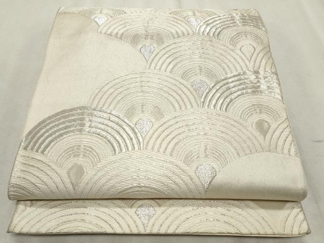 平和屋着物◎六通柄袋帯 唐織 扇面青海波 銀糸 正絹 逸品 CABF2226qe