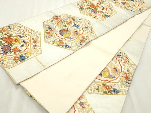 平和屋着物◎六通柄袋帯 唐織 亀甲鴛鴦花文 金銀糸 正絹 逸品 CABF2231qe