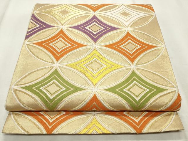 平和屋着物◎六通柄袋帯 唐織 七宝文 金糸 正絹 逸品 CABF2238qe