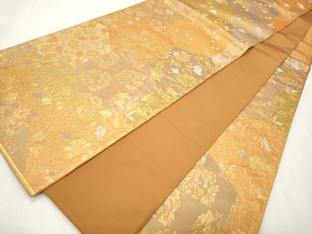 平和屋着物◎六通柄袋帯 亀甲更紗花唐草文 金銀糸 正絹 逸品 CABF2260qe