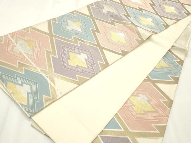 平和屋着物◎六通柄袋帯 松皮菱文 金銀糸 正絹 逸品 CABF2269qe