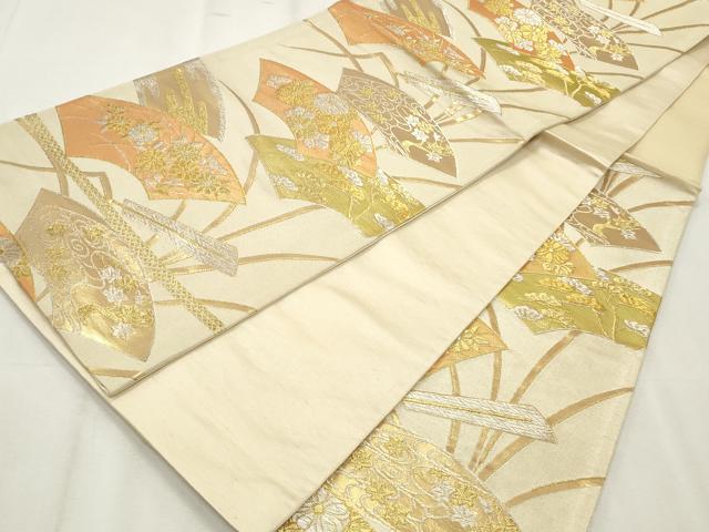 平和屋着物◎六通柄袋帯 地紙エ霞草花文 金銀糸 正絹 逸品 CABF2271qe