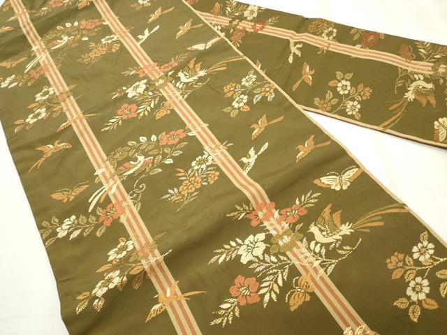 平和屋着物◎九寸名古屋帯 唐織 枝花鳥舞蝶文 金糸 正絹 逸品 CABF2278qe