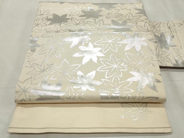 平和屋着物◎九寸名古屋帯 楓文 銀糸 正絹 逸品 CABF2280qe