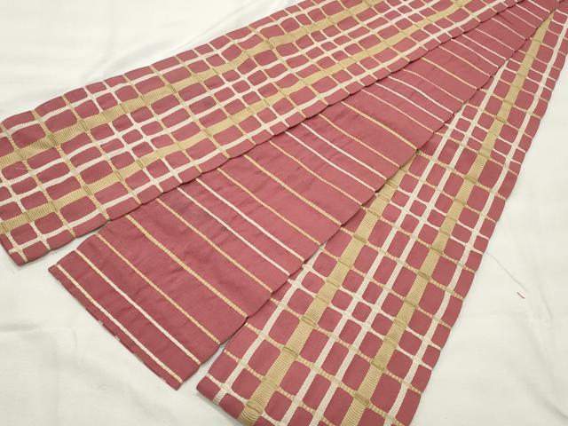 平和屋着物◎両面 半幅帯 格子柄 正絹 逸品 CABF2296qe