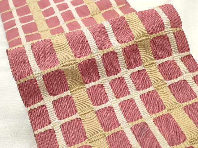 平和屋着物◎両面 半幅帯 格子柄 正絹 逸品 CABF2296qe
