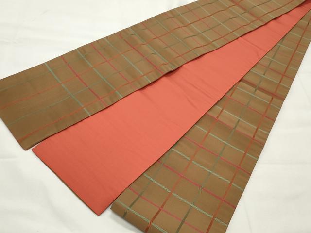 平和屋着物◎半幅帯 格子柄 正絹 逸品 CABF2297qe