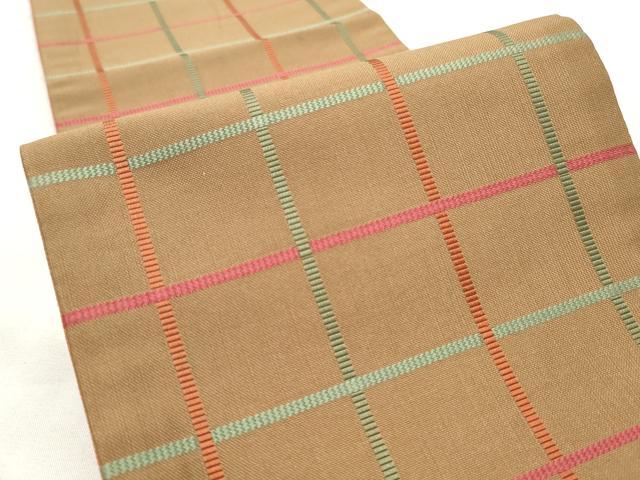 平和屋着物◎半幅帯 格子柄 正絹 逸品 CABF2297qe