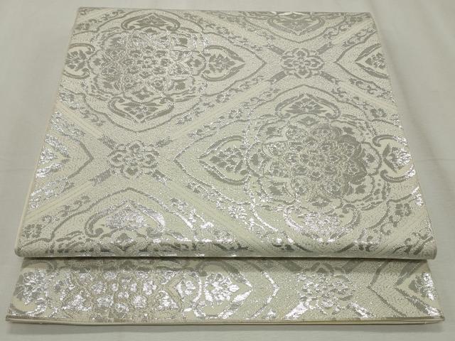平和屋着物◎六通柄 本袋帯 正倉院花文 銀糸 正絹 逸品 CABF2332qe