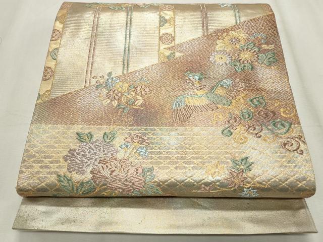 平和屋着物◎六通柄袋帯 鳳凰草花文 金銀し引箔 正絹 逸品 CABF2340qe