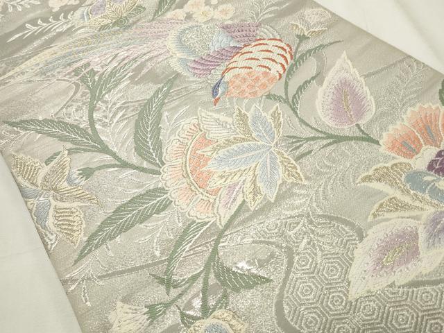 平和屋着物◎六通柄袋帯 唐織 更紗花鳥文 珀凰錦 プラチナ二重箔 正絹 逸品 CABF2341qe