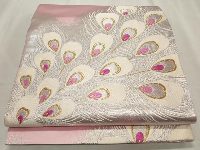 平和屋着物◎六通柄袋帯 唐織 孔雀羽文 三松 金銀糸 正絹 逸品 CABF2346qe