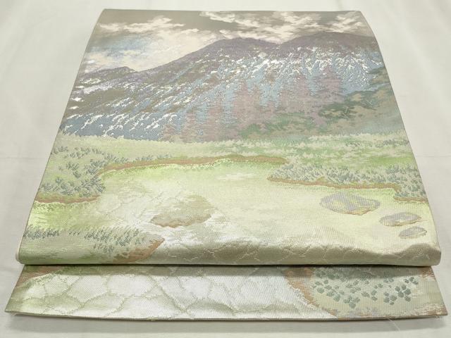平和屋着物◎六通柄袋帯 風景文 銀糸 引箔 正絹 逸品 CABF2351qe
