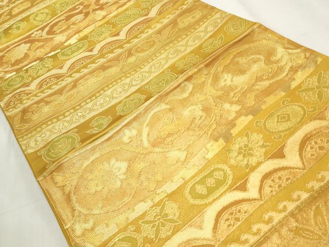 平和屋着物◎六通柄袋帯 動物横段花文 金糸 正絹 逸品 CABF2353qe