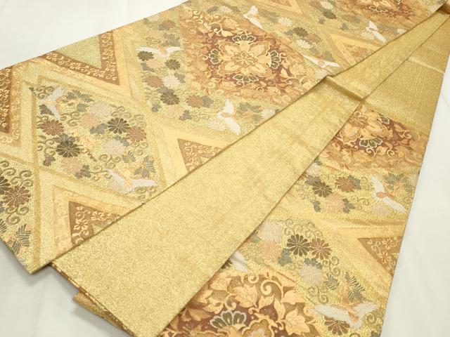 平和屋着物◎六通柄袋帯 松鶴吉祥菱文 金糸 正絹 逸品 CABF2354qe