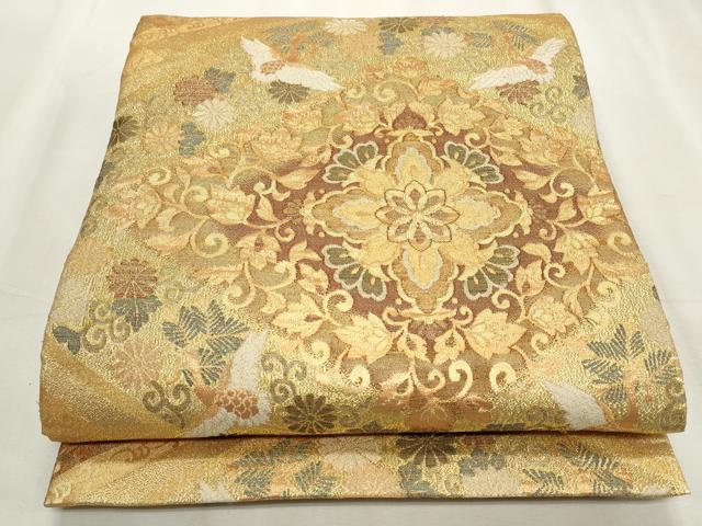 平和屋着物◎六通柄袋帯 松鶴吉祥菱文 金糸 正絹 逸品 CABF2354qe