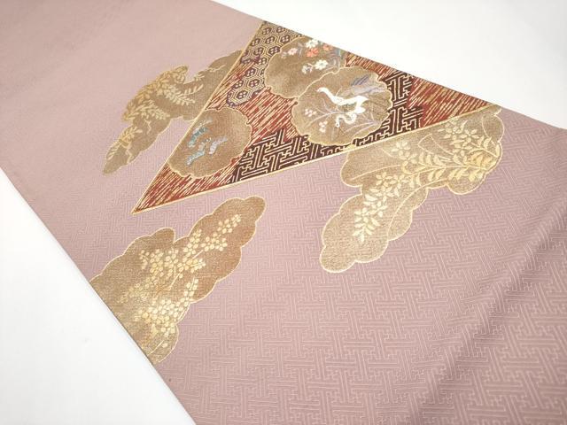 平和屋着物◎太鼓柄袋帯 駒刺繍 雪輪群鶴花文 金彩 正絹 逸品 CABF2402tx