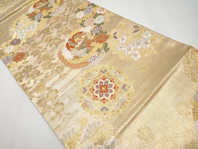 平和屋着物◎六通柄袋帯 唐織 鳳凰花丸文 金糸 正絹 逸品 CABF2417tx