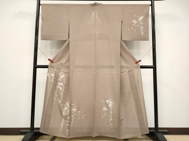 平和屋着物*夏物 訪問着 絽 手描き 枝花文 シルエット 正絹 逸品 CABF2442tx