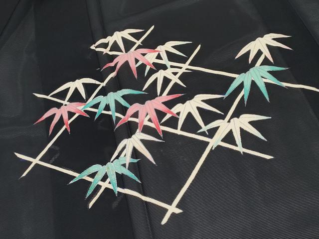 平和屋着物*夏物 訪問着 絽 笹竹文 黒地 銀彩 正絹 逸品 CABF2455tx