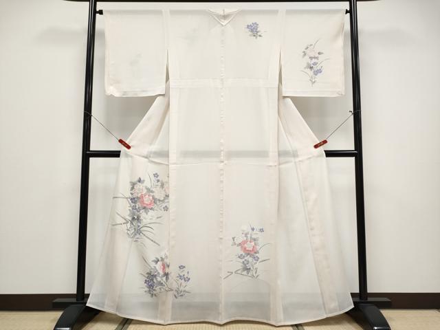 平和屋着物*夏物 訪問着 絽 刺繍 枝花文 銀彩 正絹 逸品 CABF2456tx
