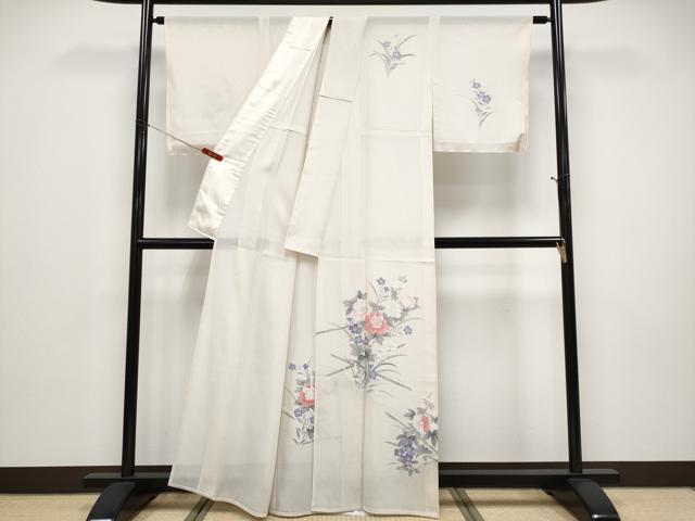 平和屋着物*夏物 訪問着 絽 刺繍 枝花文 銀彩 正絹 逸品 CABF2456tx