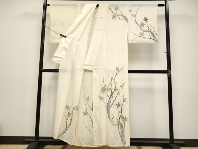 平和屋着物*夏物 訪問着 絽 手描き 枝楓文 正絹 逸品 CABF2518tx