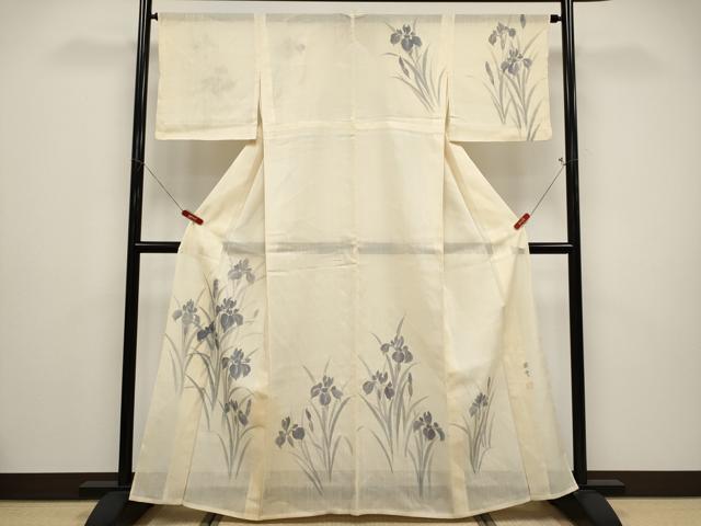 平和屋着物*夏物 訪問着 紗紬 作家物 手描き 杜若 正絹 逸品 CABF2521tx