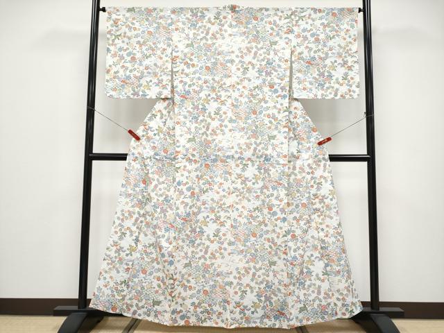 平和屋着物*夏物 小紋 絽 籬花鳥文 洗える着物 未使用 CABF2616tx