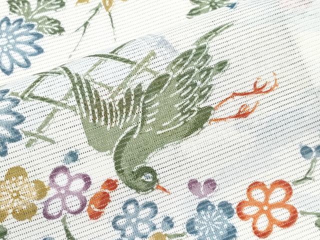 平和屋着物*夏物 小紋 絽 籬花鳥文 洗える着物 未使用 CABF2616tx